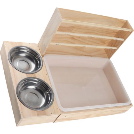 Mangeoire à foin 3 en 1 pour lapins avec bac à litière et 2 gamelles. Râtelier à foin et à herbe pour cochons d'Inde. (1/5)
