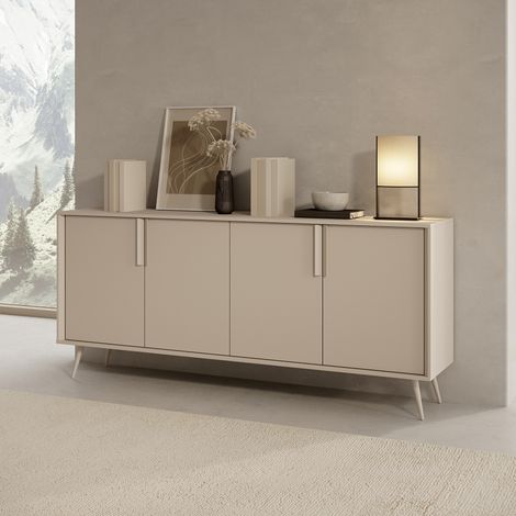 Alacena Harero, Aparador 4 Estantes, con Patas, 8 Compartimentos, 110x40x78h cm Blanco Crema (1/5)