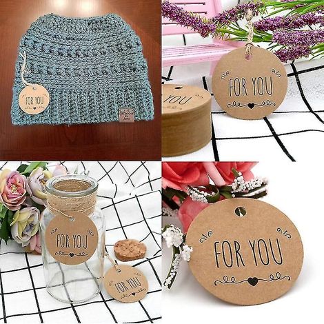 100 étiquettes cadeaux rondes en papier kraft, faites main avec amour, avec ficelle. (1/3)