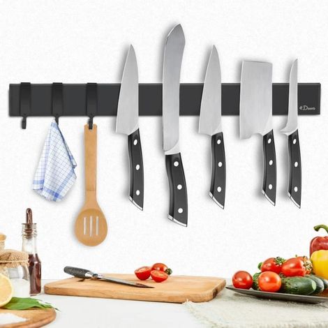 Magnetleiste Messer 40cm schwarz Edelstahl selbstklebend Haken Magnethalter (1/5)