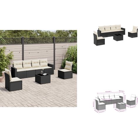 7-tlg. Garten-Sofagarnitur mit Kissen Schwarz Poly Rattan - Gartensorte - Outdoor Möbel - Lounge Set - Gartenlounge - Rattan Sofa (1/3)