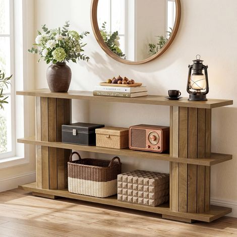 Tribesigns Table console avec espace de rangement, table de canapé étroite de 160 cm avec 3 étagères, table d'entrée vintage pour salon, couloir, couloir, stable et peu encombrant (1/5)