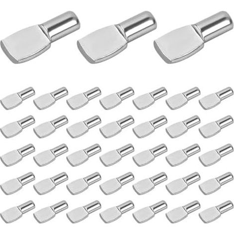 Confezione da 50 supporti per ripiani da 5 mm, staffe di fissaggio per mobili a forma di cucchiaio nichelate, supporti in metallo nichelato, per armadi, mobili, pensili da cucina, ripiani - (1/5)