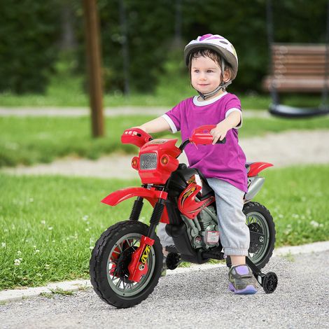 Moto Cross électrique Enfant 3 à 6 Ans 6 V phares klaxon musiques 102 x 53 x 66 cm Rouge et Noir (1/5)