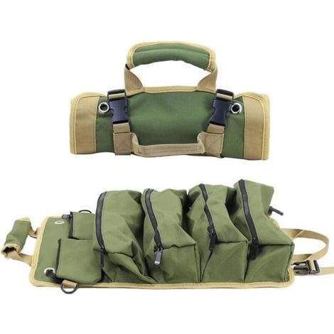 Aufrollbare Schlüsseltasche, aufrollbare Werkzeugtasche, vielseitige Werkzeugrolle aus Canvas zur Organisation mit 5 Reißverschlusstaschen