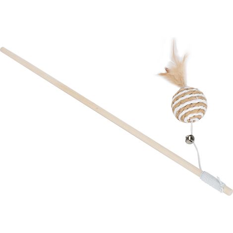 Baguette en bois pour chat avec balle ronde et plumes - Jouet interactif pour chatons (1/5)