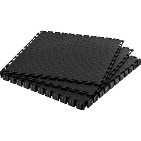 Dalles de Garage Emboîtables, Lot de 8, Revêtement de Sol Garage Modulaire 513 x 513 x 5 mm, Tapis Antidérapants en PVC pour Garages, Ateliers de Réparation, Entrepôts et Locaux à Outils, Noir (1/5)
