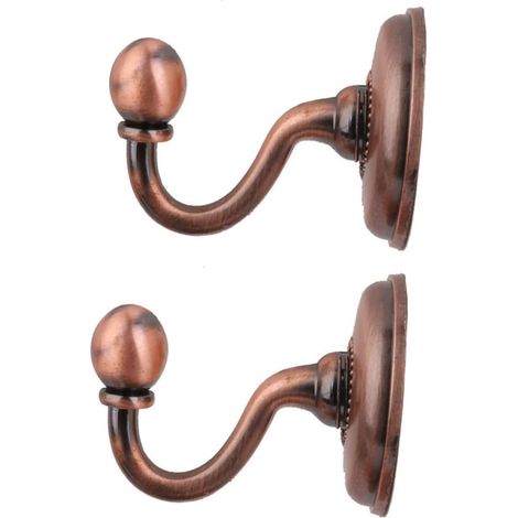 Lot de 2 Crochets en Alliage Vintage Pommeau Arrondi Rouge Bronze, Fixation Murale pour Embrasses de Rideaux, Cintres pour Manteaux et Chapeaux, Accessoires Décoration Intérieure (1/4)