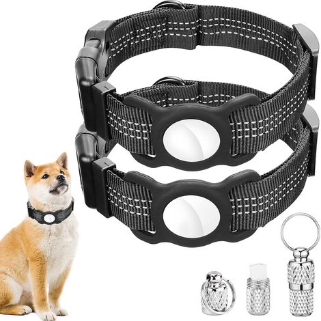 Set aus zwei verstellbaren, reflektierenden Hundehalsbändern in den Größen S und M, kompatibel mit AirTag (1/5)