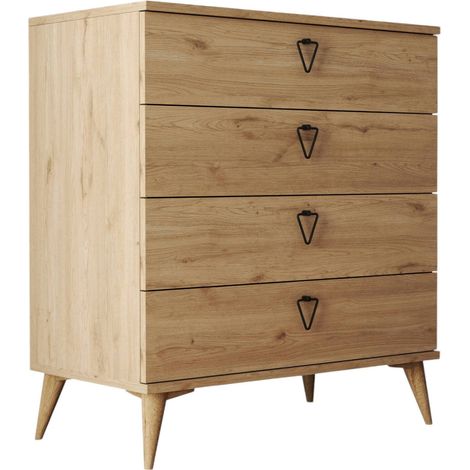 Cómoda Paula, 4 Cajones, Apertura Deslizante, Cierre Deslizante, 80x45x91h cm Roble Marrón