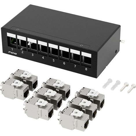10Gbps 8 Port CAT7 Patch Panel with 8 CAT.7 RJ45 Keystone Jack Modules STP Patch Panel for DSL LAN Network, Compatible with CAT6, CAT6a, CAT7, CAT8 Panneau de distribution STP pour réseau LAN DSL, co (1/5)