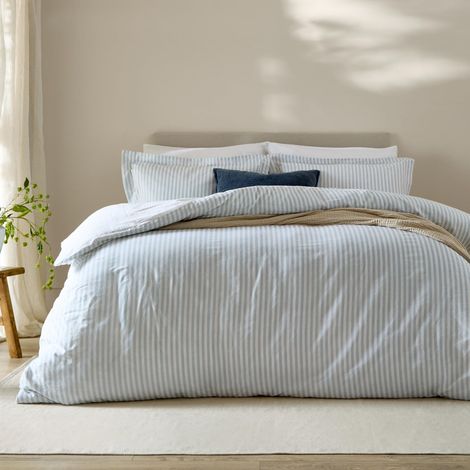 Ensemble de Housse de Couette Rayé Bleu Minéral Super King (1/4)