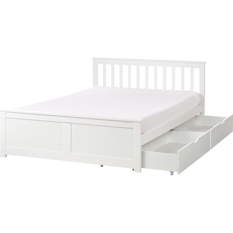Letto matrimoniale Legno di Pino bianco con Rete a Doghe con 4 cassetti 140 x 200 cm Olendon (1/4)