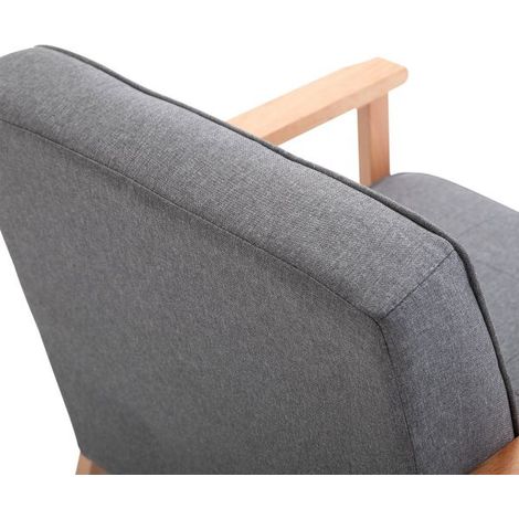 EASYCOMFORT Poltrona Vintage Stile Scandinavo Morbida e Ammortizzata Trapuntatura a Bottoni con Piping sui Bordi del Cuscino Legno di Faggio, Lino Grigio Max: 200 kg 64.5x70x74cm