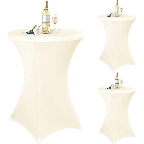 3er Set Stehtischhusse Beige für Ø 80cm Stehtische, Stretch-Tischdecke mit Fußtaschen (1/5)