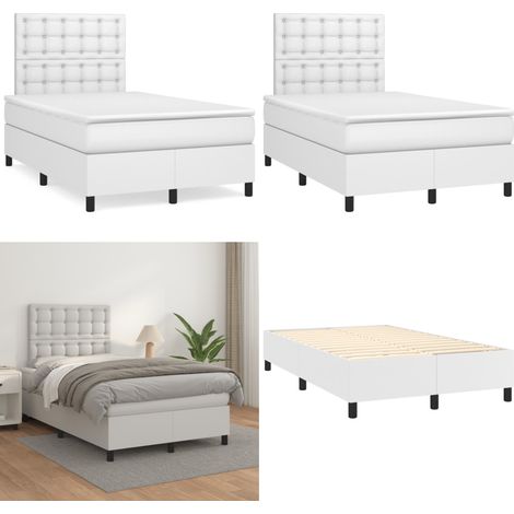 Sommier à lattes de lit avec matelas blanc 120x190cm similicuir - Sommier - Matelas ensaché (1/5)