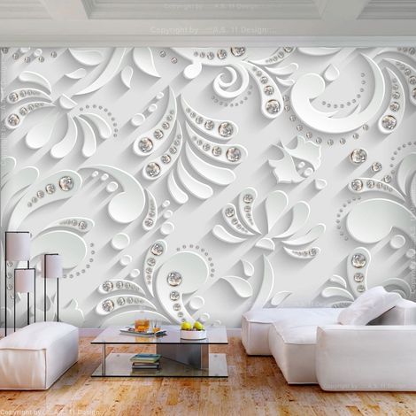 Papier peint adhésif Fleurs avec cristaux - 196 x 140 cm