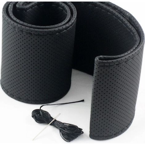Coprivolante universale in pelle per auto, autocucito, antiscivolo e traspirante, 38 cm (nero) (1/5)