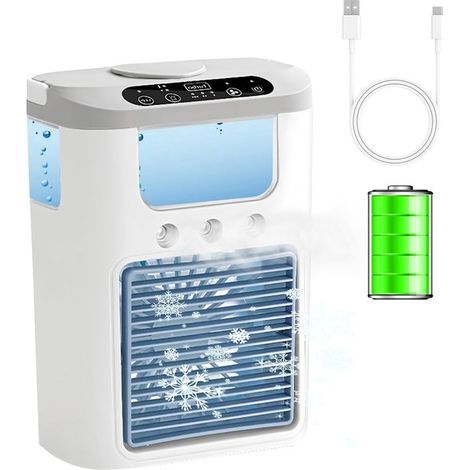 Condizionatore d'aria portatile di piccole dimensioni con batteria, luce notturna 4 in 1 a 7 colori, 3 velocità e 3 modalità di nebulizzazione. (1/5)