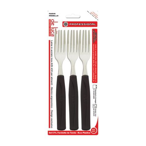 Forchetta Tavola Super De Luca Manico Plt Nero Inox 6 Pezzi