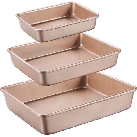 Ensemble de plaques de cuisson profondes antiadhésives, moule à gâteau rectangulaire, ensemble de 3 plaques empilables, plats de cuisson pour four, or (9''/11''/13'') Plats de cuisson profonds - taill (1/5)