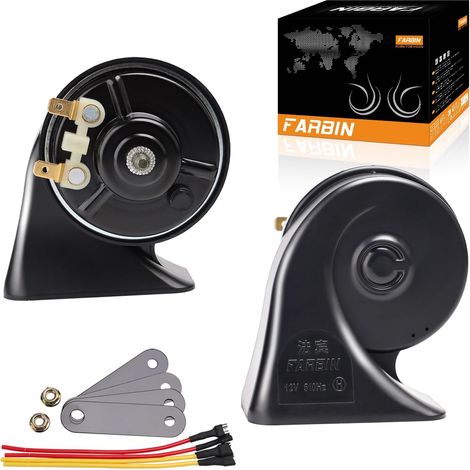 Klaxon de Voiture 12V Double Tonalité Air Horn 130db puissants Klaxon étanche Corne d'escargot électrique Moto Universal pour Camion Train Véhicule (Nior, Boutique corne d'escargot) (1/5)