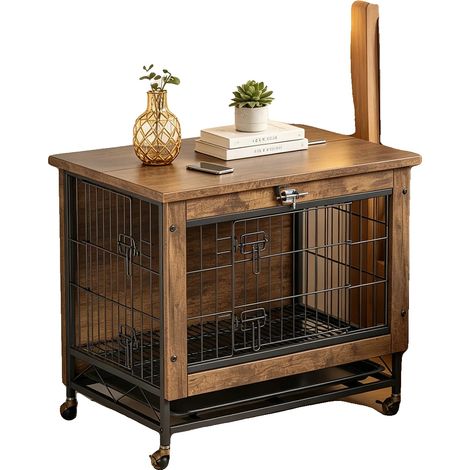 Caisse pour Chien, Cadre en Acier au Carbone, 26,4"L x 19,7"P x 25,6"H, Portes Doubles, Supporte des Animaux jusqu'à 20 lbs, Résistante aux Morsures (1/5)