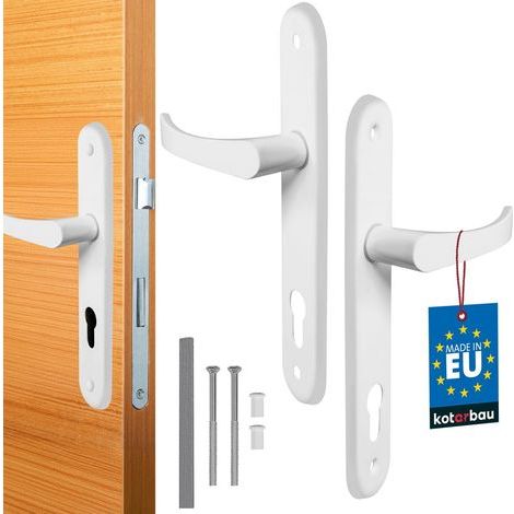 2 Poignée de porte, Aluminium, Blanc, Cylindre profilé, 90 mm, Pour chambre (1/5)