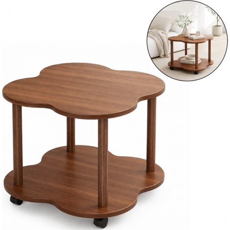 Mobiler, kleeblattförmiger Couchtisch, Walnuss 60x60x48cm STL26 (1/5)