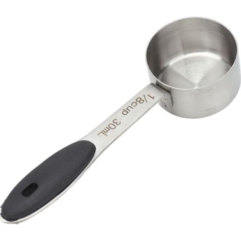 Cuchara de café, juego de tazas medidoras de 30 ml (1/8 de taza) para granos de café, acero inoxidable, mango de gel de silicona, leche, azúcar glas, cuchara para condimentos (1/5)