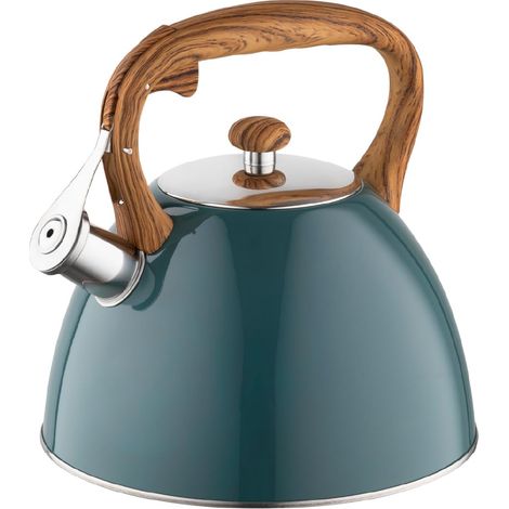Bouilloire Inox (2,5 l) I Bouilloire Sifflante I Poignée Résistante à la Chaleur I Non Electrique I Induction, Gaz I Pour Thé et Café I Couleur: Vert foncé mat (1/5)