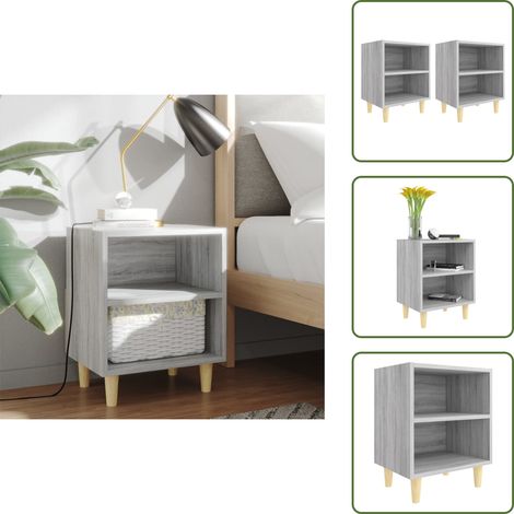 The Living Store Nachttische mit Massivholz-Beinen 2 Stk. Grau Sonoma 40x30x50cm - Nachtkommode