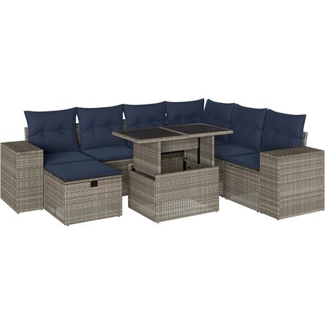 8-teiliges Gartensofa-Set mit Kissen, grau, Polyrattan vidaXL (1/5)