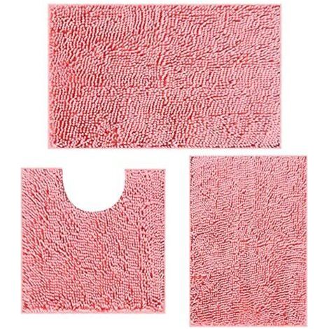 FENOPLASTICALot de 3 tapis de bain antidérapants et lavables pour la salle de bain, douche, baignoire, décoration WC (rose) (1/4)