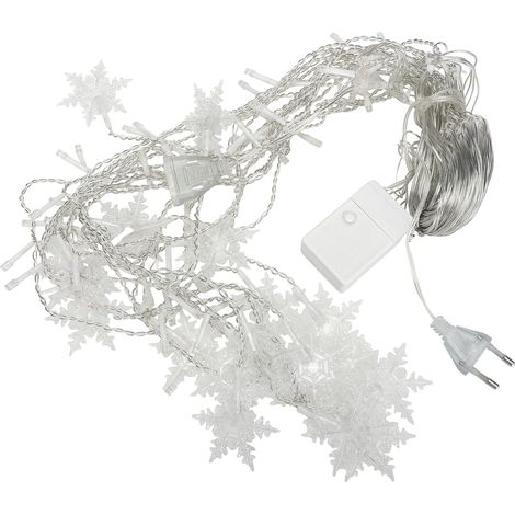 Dekorative LED-Lichterkette: Schneeflockenförmiger Weihnachtsleuchter, 4 Meter lang mit 96 LEDs und 19 Glühfäden, 8 Beleuchtungsmodi, wasserdicht (IP44), weißes PVC (1/5)