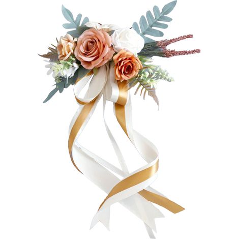 Elegante künstliche Rosenblumen für die Kirchenbank bei Hochzeiten, Stuhldekorationen für besondere Anlässe, Schmutziges Orange (1/2)