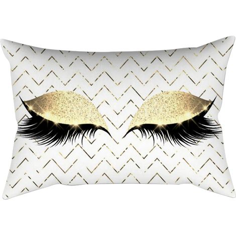 Housse de coussin motif cils en polyester pour décoration intérieure, bureau, voiture, café (K) (1/5)
