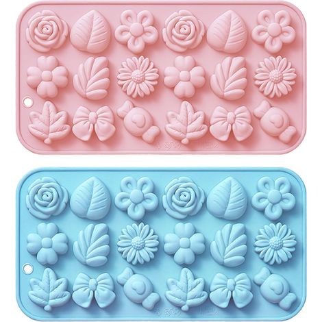 2 Pcs Silicone 3D Flower Chocolate Molds, Reusable 18 Cavity Non Stick Moulds, for Wax Melts, Chocolate, Candy, Ice Cubes, Jelly, Soap, Dessert and Pudding