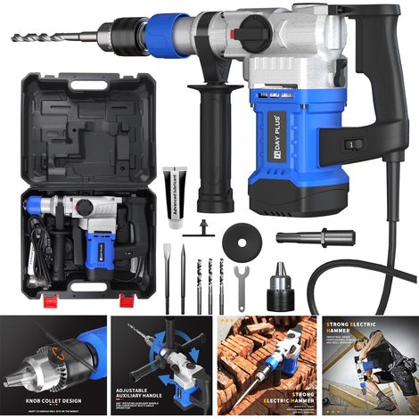 Dayplus – Marteau perforateur burineur 3000W – SDS Plus – 4500 BPM – Pour béton armé et maçonnerie – Poignée rotative 360°
