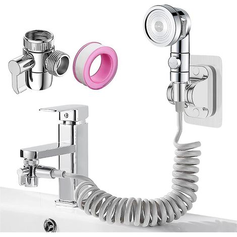 Ensemble Pommeau de Douche avec Robinetterie, Tête de Douche à Main 3 Fonctions, 3 Adaptateurs de Robinet, Tuyau Souple 1,5 M Blanc (1/5)