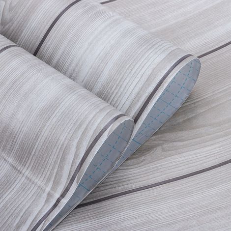 VURAHOME -10m Papier Peint PVC Etanche Grain de bois Auto-adhésif Rouleau Décor Meubles Armoires-bois gris (1/4)