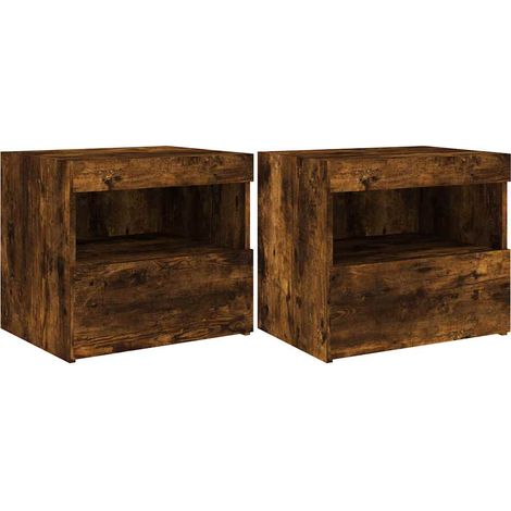 Maison Exclusive - Comodini con Luci LED 2pz Rovere Fumo 50x40x45 cm