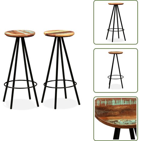 Tabourets de bar lot de 2 bois massif de récupération - Tabouret De Bar - Tabourets Industriels - Mobilier Design - Chaise Haute - Décoration Intérieure (1/5)