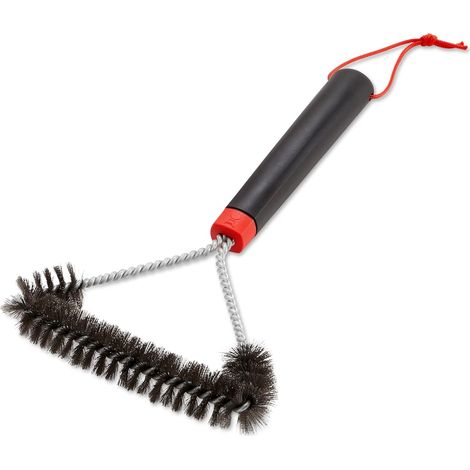 Weber Brosse de Barbecue - Courte à Trois Faces, 30cm, Polyvalente, avec poignée Ergonomique antidérapante, des Poils en Acier Inoxydable, adaptée à Tous Les Types de barbecues - Noir (6277) (1/5)
