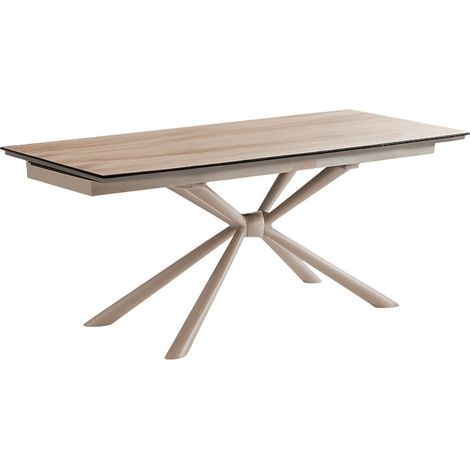 Table repas 180x90cm allongeable plateau en verre et céramique finition chêne pied étoile sable - ECLIPSE (1/4)