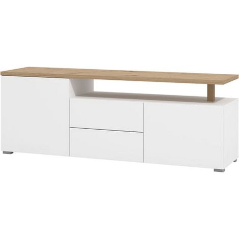 Mobile Porta tv Melzo, 2 Cassetti, 2 Ripiani, Apertura Battente, Scorrevole, 154x40x55.5h cm Bianco Opaco
