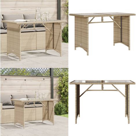 Gartentisch mit Glasplatte Beige 110x68x70 cm Poly Rattan - Gartentisch - Esstisch - Outdoortisch - Terrassenmöbel - PE-Rattan - Home & Living (1/5)