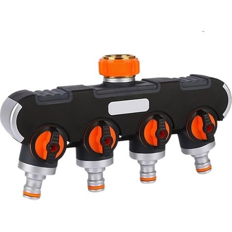 Robinet diviseur jardin 4 voies avec vannes individuelles et raccords rapides, laiton chromé pour arrosage et lavage polyvalent