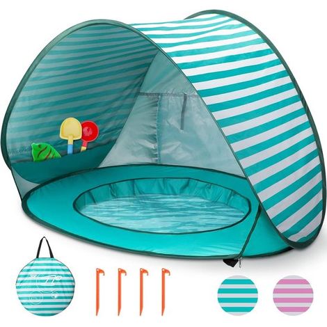 Tienda de playa infantil - Tienda de sol desplegable - Juega y relájate - Con piscina integrada - Plegable y compacta - Verde