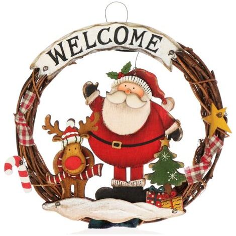 Couronne de Noël tressée - Couronne de Porte Welcome pour Noël - décoration de Noël - Couronne en Bois - Ø 25 cm (Père Noël-M) (1/5)